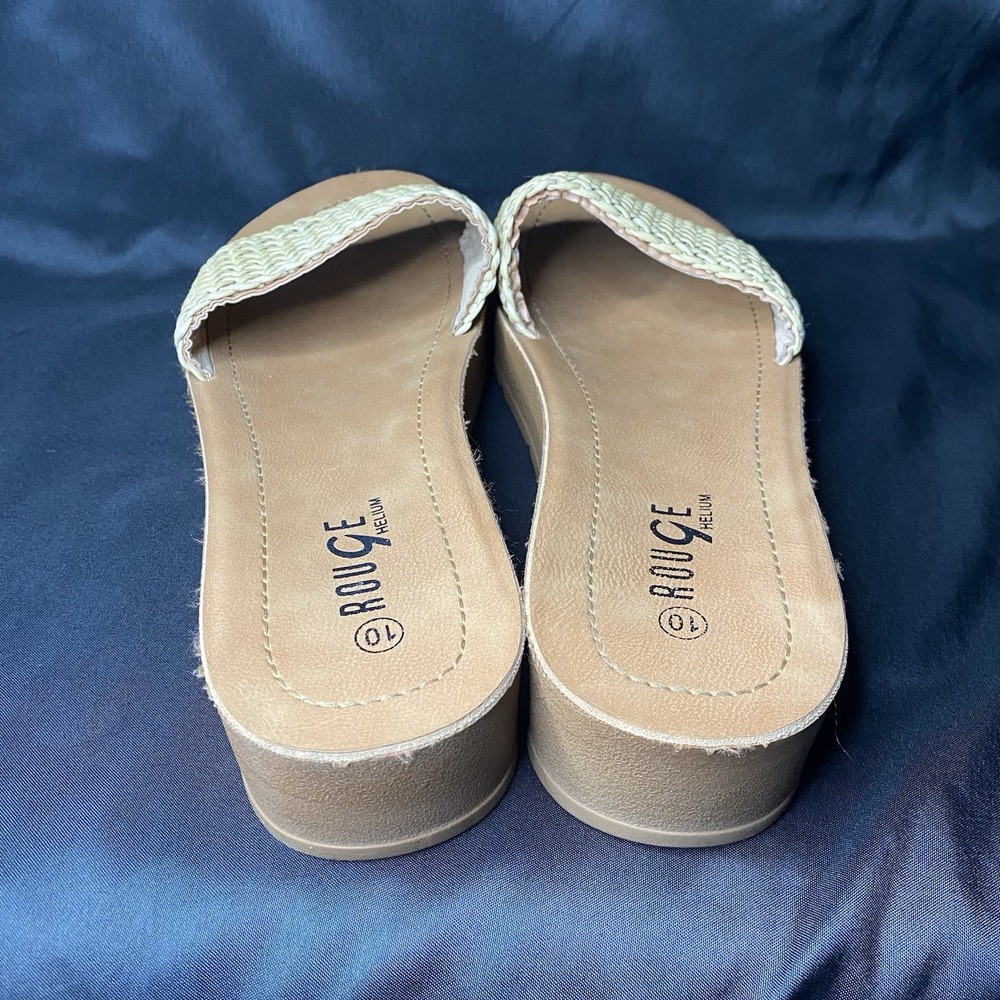 Rouge Helium Woven Raffia Slide Sandals Size 10 Tan Braided Open Toe - Picture 5 of 10
